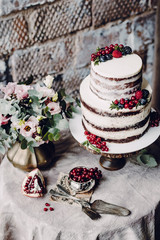 Cake Decorated with Berries on a Table, selective focus