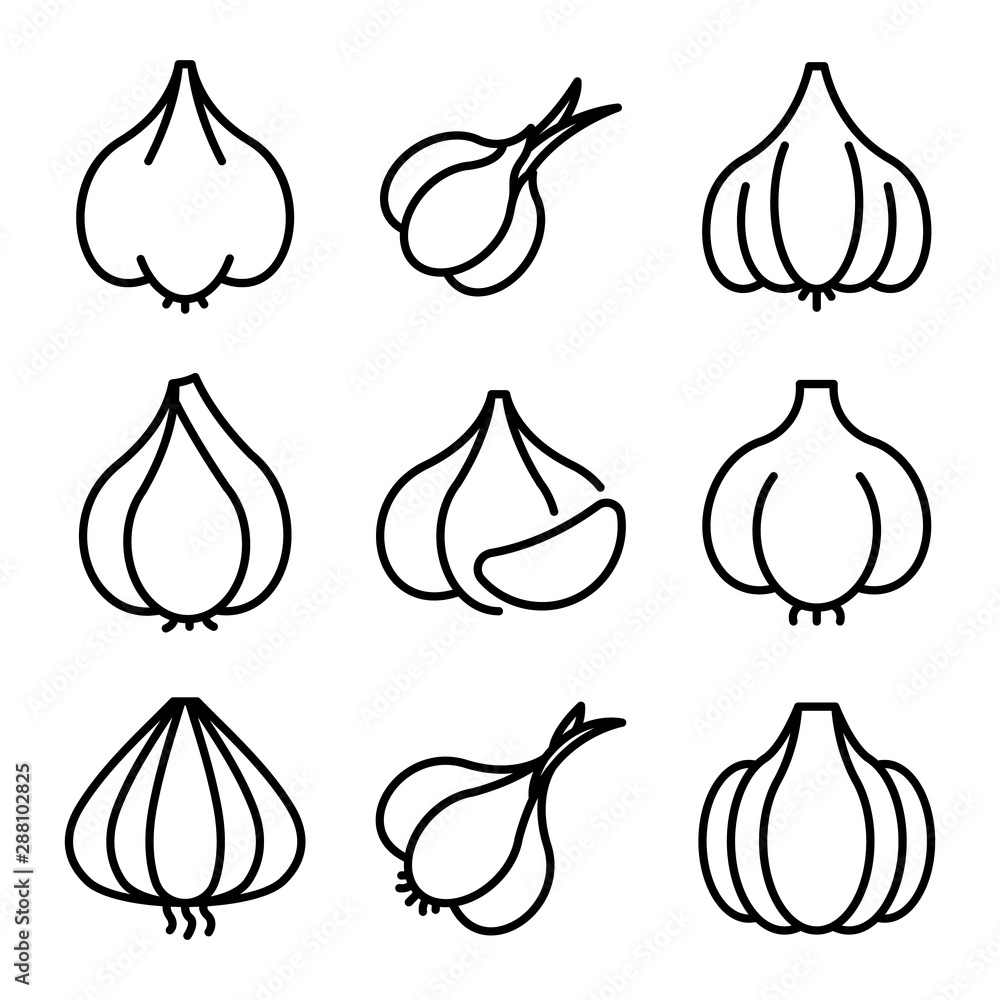 Aufkleber garlic icons set. outline set of garlic vector icons for web design isolated on white background