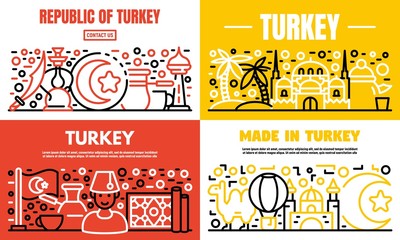 Turkey country banner set. Outline set of turkey country vector banner for web design