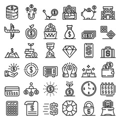 Millionaire icons set. Outline set of millionaire vector icons for web design isolated on white background