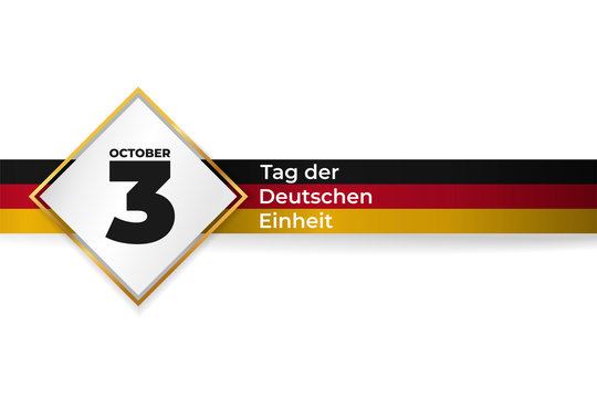 German Unity day - Tag der Deutschen Einheit, national Germany holiday greeting card, banner, poster template. Patriotic nation colors flag and text 3rd october in gold frame. Vector illustration