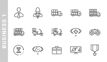 business 1 icon set. Outline Style. each made in 64x64 pixel