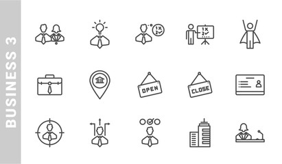 business 3 icon set. Outline Style. each made in 64x64 pixel