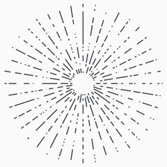 Sun burst, star burst sunshine. Radiating from the center of thin beams, lines. Design element for logo, signs