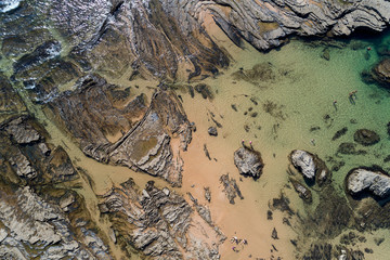 Aerial view of the rock formations at the Carreagem Beach in Aljezur, Algarve;