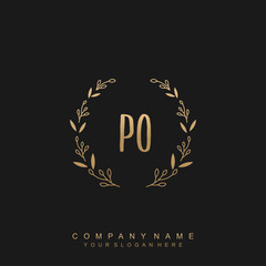letter PO surrounded by beautiful and elegant flowers and leaves. Wedding monogram logo template.