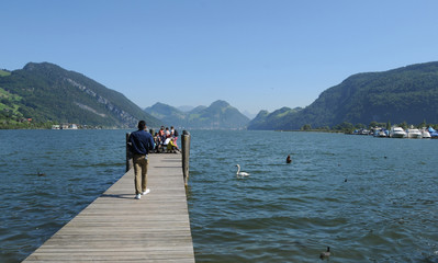 Fototapeta na wymiar Switzerland: A cruise on Lake Lucerne is one of the most popular trips for foreign tourists