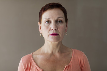 Close-up senior lady with short hair