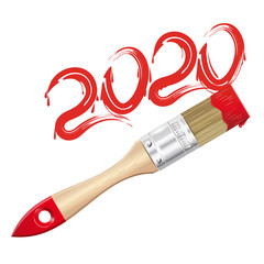 The inscription with a brush 2020 - red paint