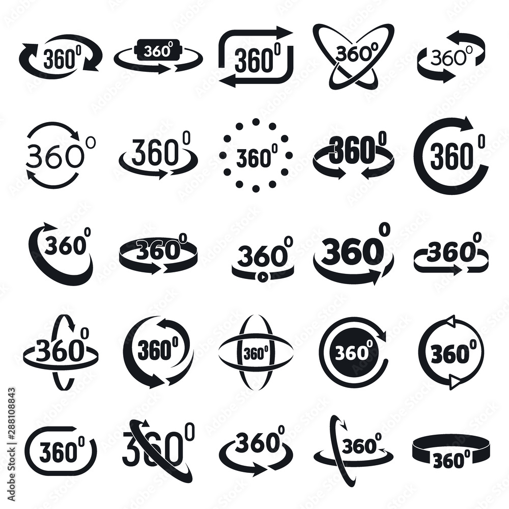 Poster 360 degrees icons set. simple set of 360 degrees vector icons for web design on white background