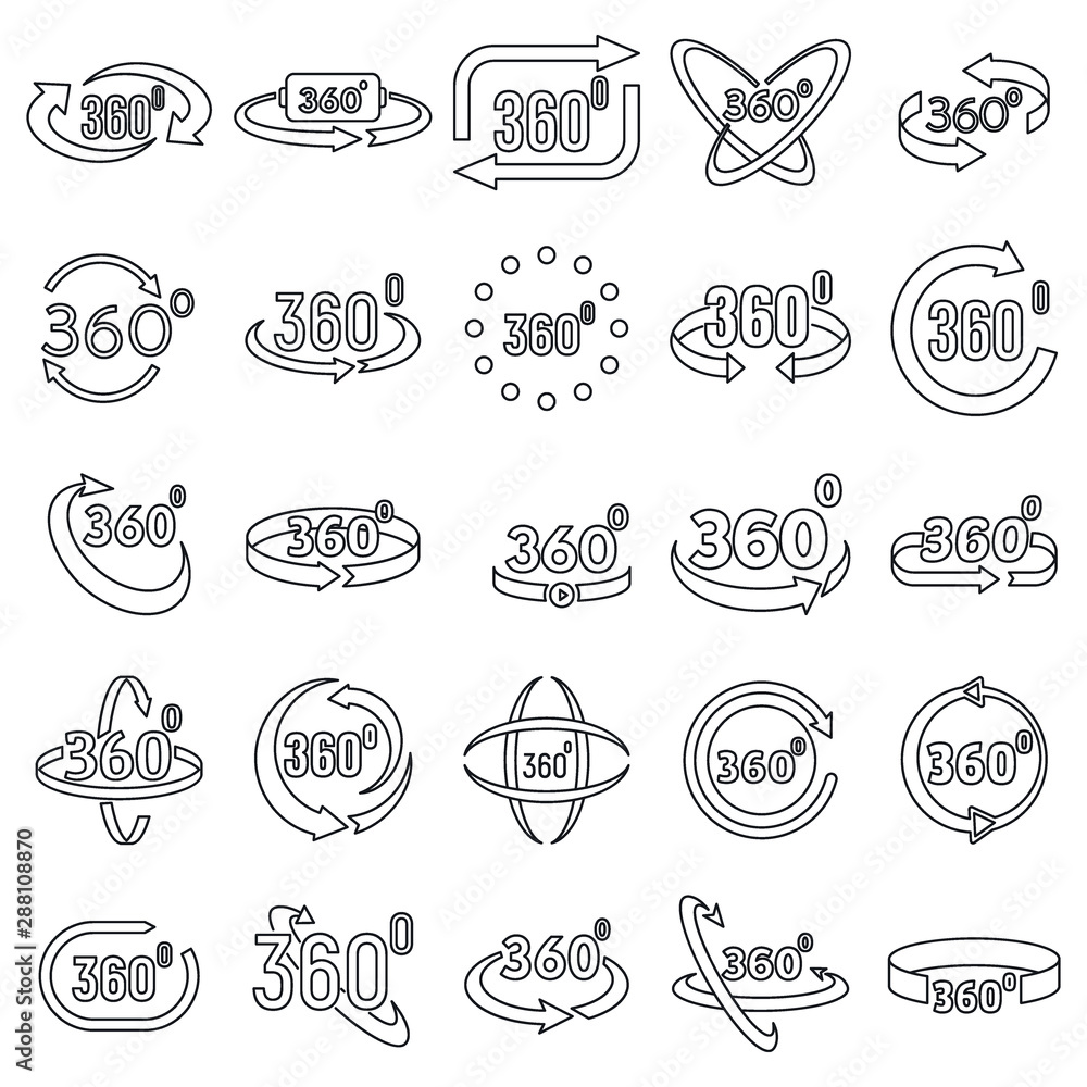 Poster virtual 360 degrees icons set. outline set of virtual 360 degrees vector icons for web design isolat