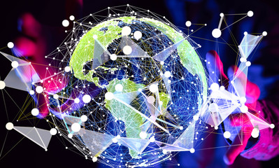 Global network connection. World map point and line composition concept