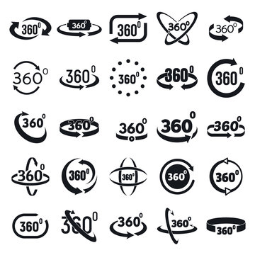 360 degrees icons set. Simple set of 360 degrees vector icons for web design on white background
