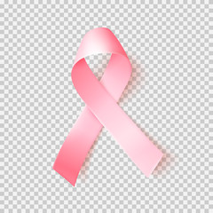 Realistic pink ribbon. Symbol of world breast canser awareness month in october. Vector illustration.
