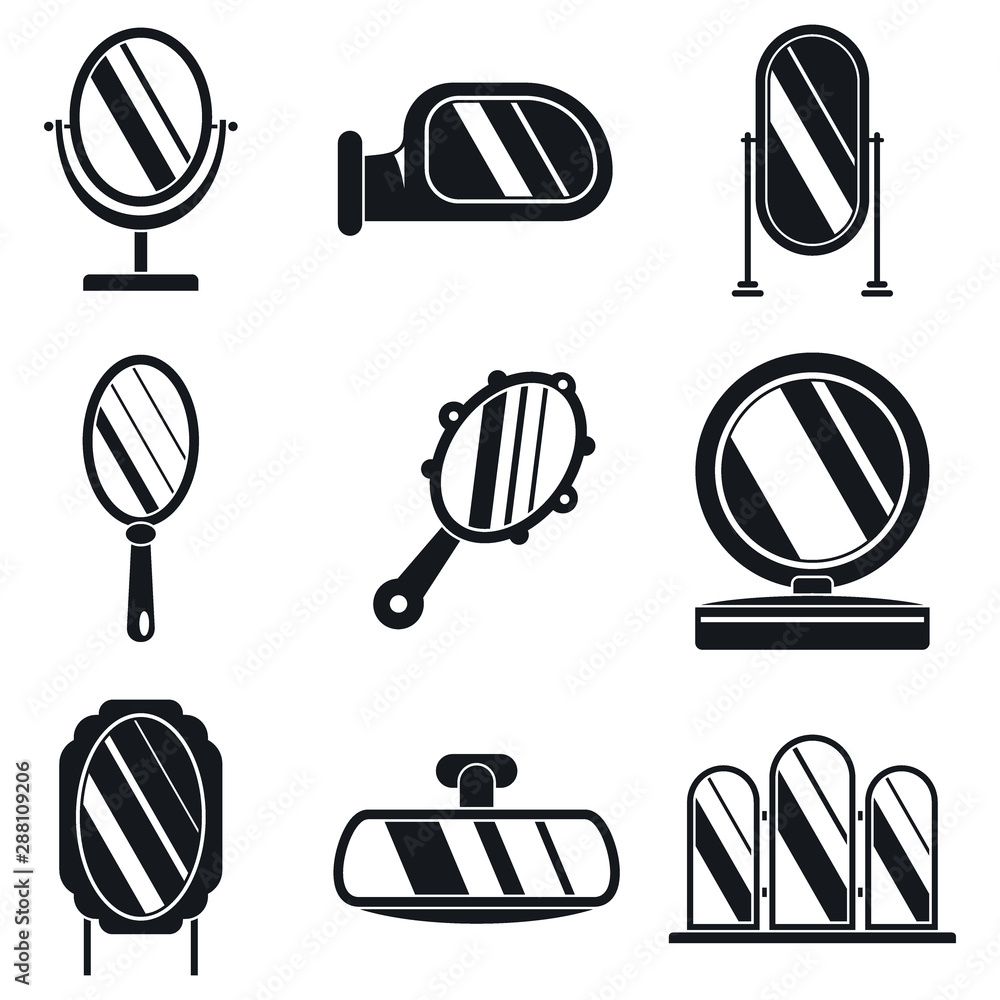 Poster hand mirror icons set. simple set of hand mirror vector icons for web design on white background