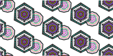 seamless abstract pattern with mandala and lines, hand-drawn