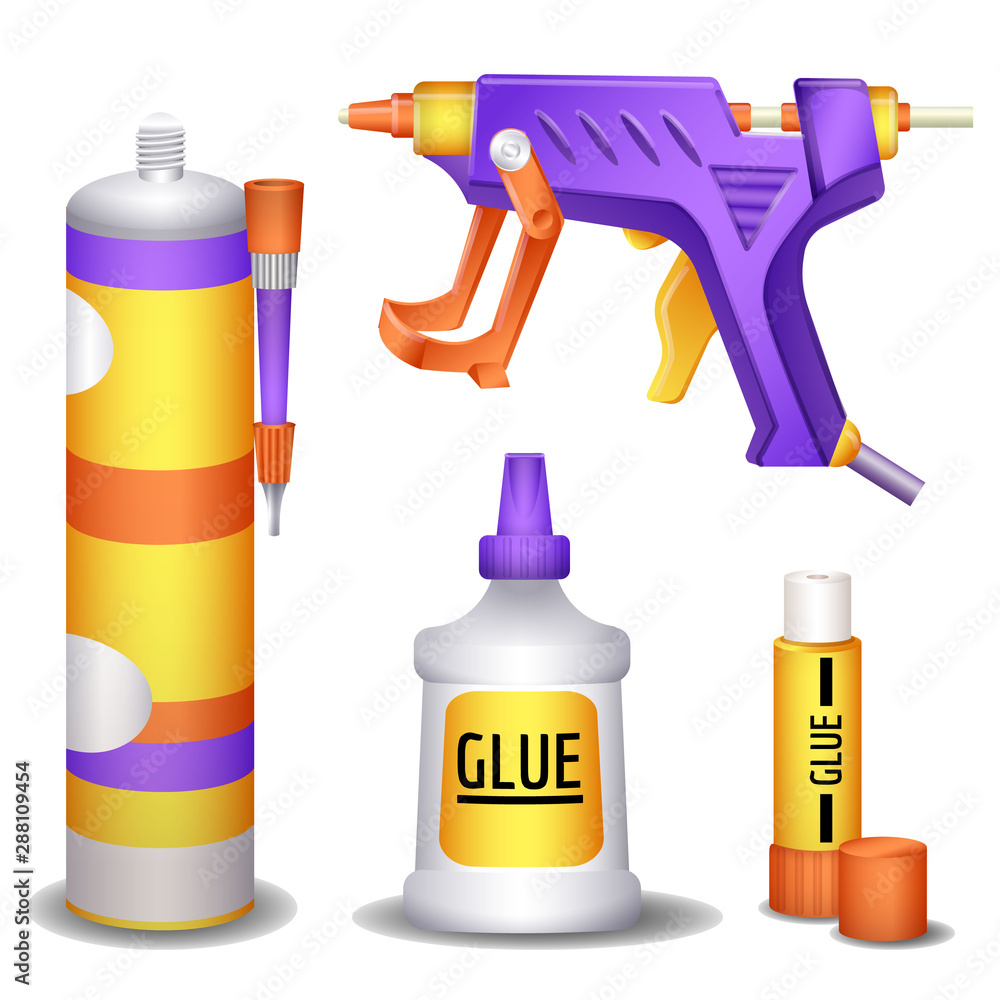 Poster glue icons set. cartoon set of glue vector icons for web design
