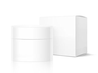 Blank cosmetic package container for creme with box. Vector illustration isolated on white background. Can be use for your design, advertising, promo and etc. EPS10.