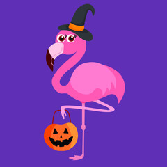 Funny flamingo, helloween, vector illustration