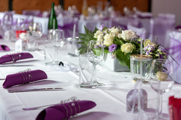 decoration on  wedding table purple napkin