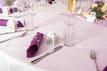 decoration on  wedding table purple napkin