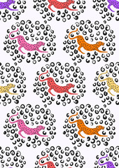 seamless pattern with leopards and doodles