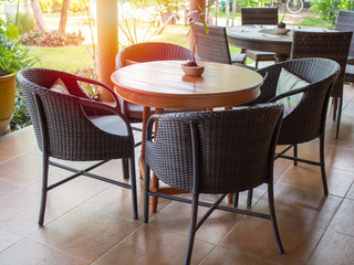 Rattan dining table furniture set.