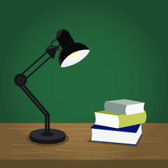 Workplace with lamp and book.Studying or working concept. Vector Illustration