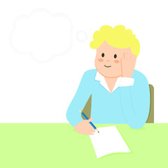 A man has to do working and thinking something.Draw doodle cartoon style.