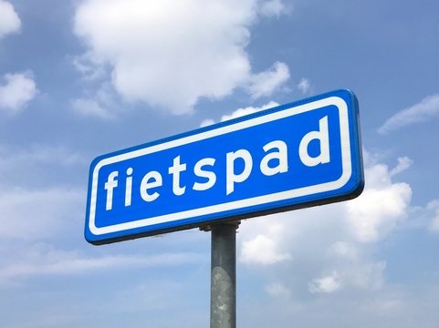 Dutch traffic road sign for bicycle path or cycle lane (Dutch: fietspad)
