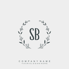 letter SB surrounded by beautiful and elegant flowers and leaves. Wedding monogram logo template.