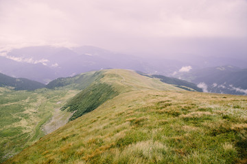 Foggy landscape near Blyznytsya mountain in the Carpathian mountains