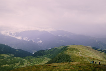 Foggy landscape near Blyznytsya mountain in the Carpathian mountains