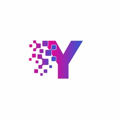 Initial Y letter Digital Pixels Tech Logo Vector