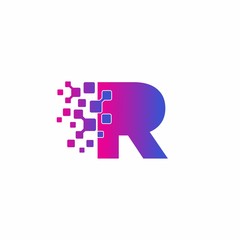 Initial R letter Digital Pixels Tech Logo Vector