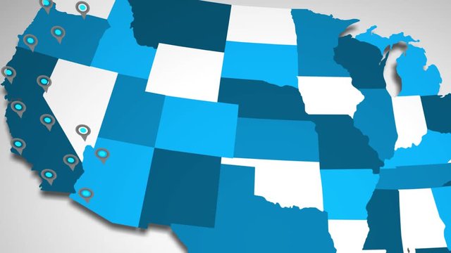 Animated West Coast Locations Popping up Before Revealing the USA Map