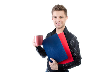 Rest and study. Young attractive student.