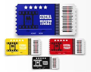 Vector cinema tickets isolated on transparent background. Realistic cinema entrance ticket.