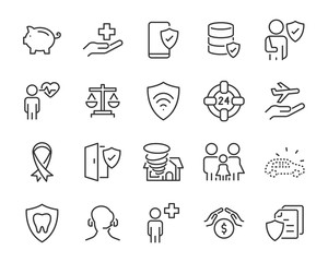 set of insurance icons, secure, emergency, service, risk