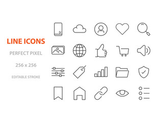 set of web icons, such as social media, add, app, tag, link, button