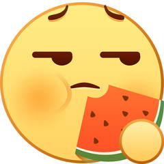 Eat melon, eat watermelon, eat melon masses, masses, disdain, contempt, audience, mood, lovely, illustration, expression,