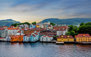 Bergen. Norway. View from the sea. The city is built on the southwestern coast of Norway around the...