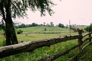 Romantik landscape in the mountain village in the Hutsul region Dovhopillya