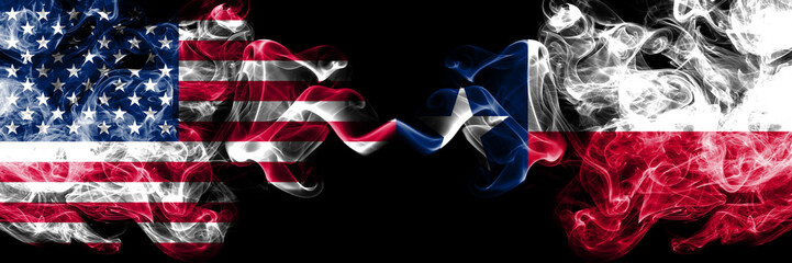 United States of America, USA vs Texas state background abstract concept peace smokes flags.