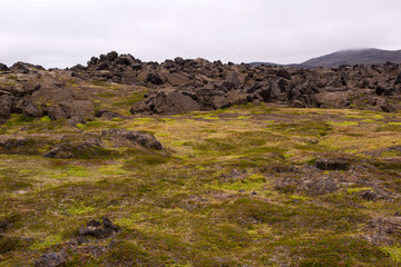 Exotic landscape in the geothermal valley Leirhnjukur. Myvatn region, North part of Iceland, Europe.