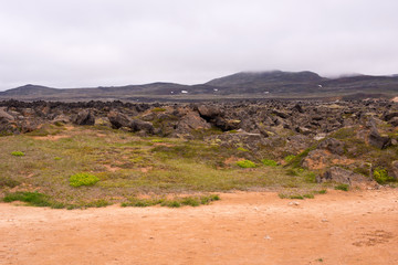 Exotic landscape in the geothermal valley Leirhnjukur. Myvatn region, North part of Iceland, Europe.