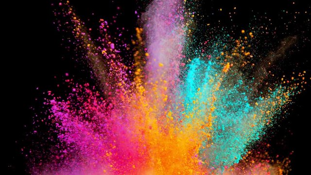 Super Slow Motion Shot of Color Powder Explosion Isolated on Black Background at 1000fps. Shooted with High Speed Cinema Camera at 4K.