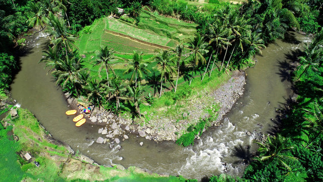 Beautiful view of Ayung River and rice terraces near a luxury resorts, Ubud, Bali.