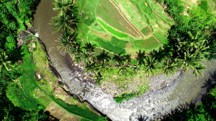 Beautiful view of rice terraces and Ayung river of rafting, Ubud, Bali.