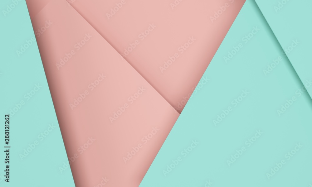 Poster abstract geometric background with pink and turquoise paper. 3d rendering